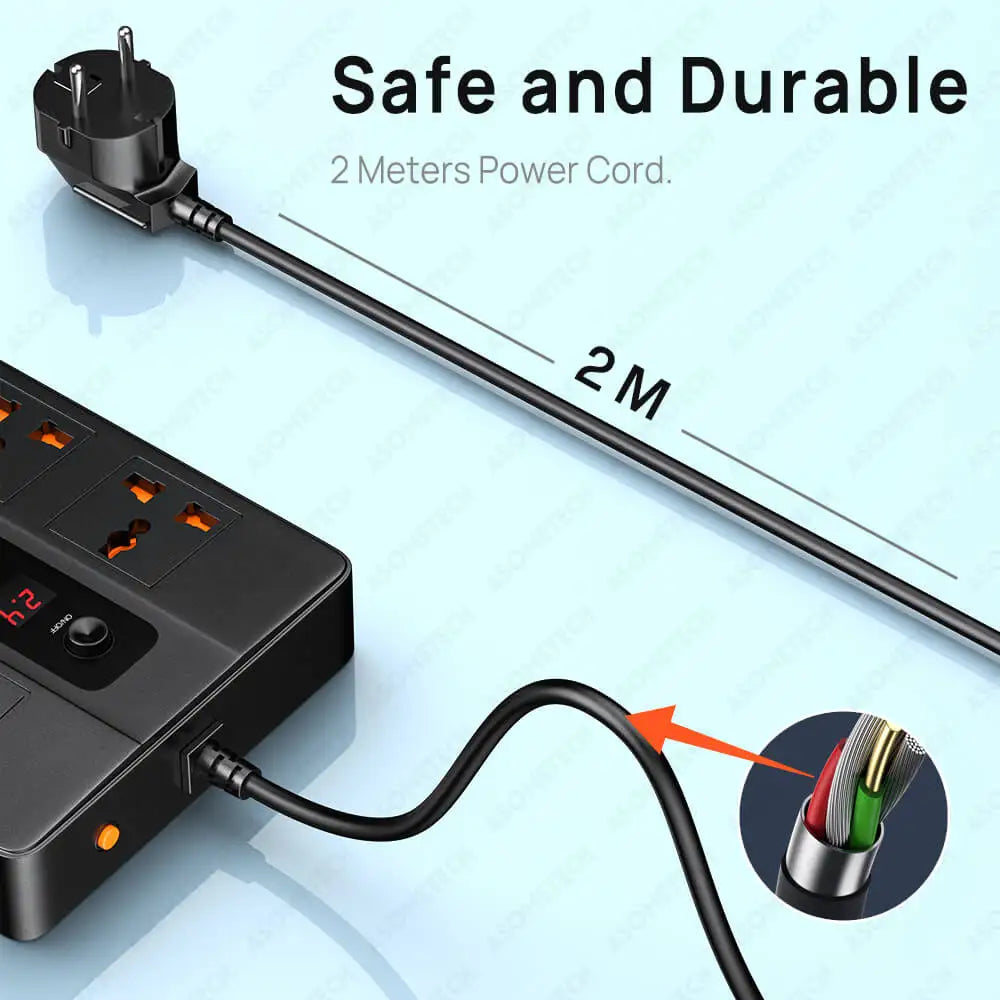 3000W 6 AC Outlets Power Strip 20W PD