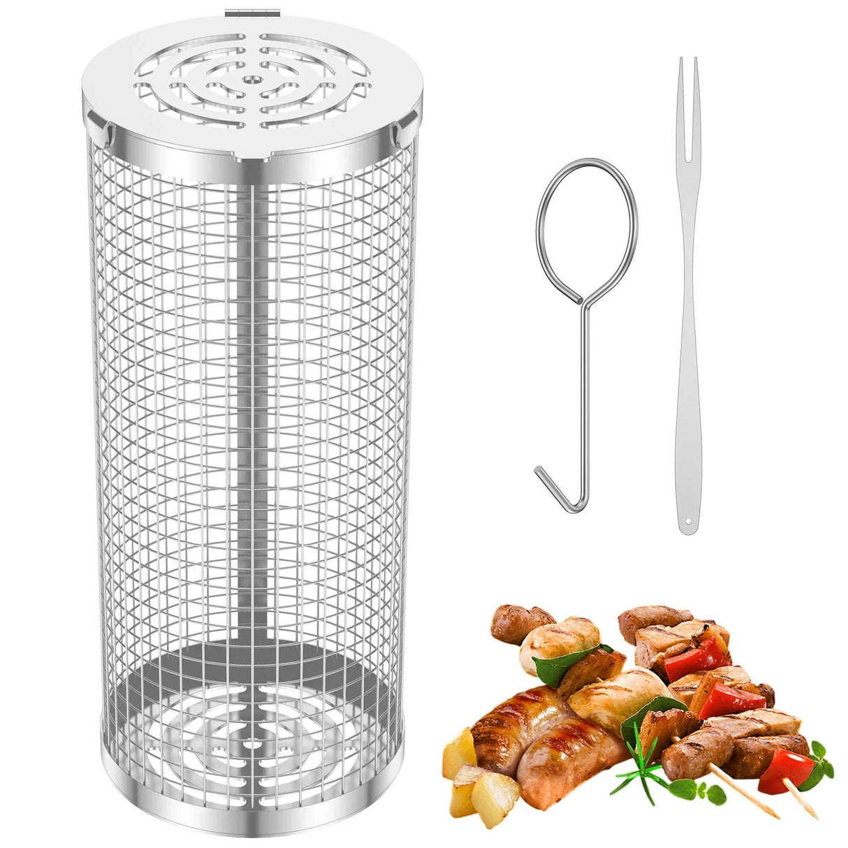 Round Rotisserie Basket BBQ Stainless Steel Mesh Barbecue