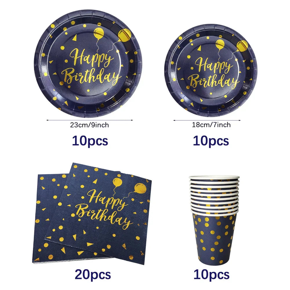 Dark Blue Gold Dot Disposable Tableware Set Paper