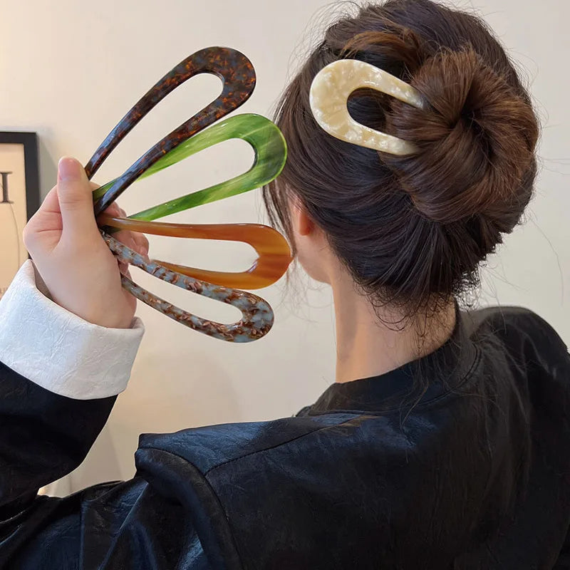 Trendy U-Shaped Acetic Acid Hairpin Girls Hair Fork