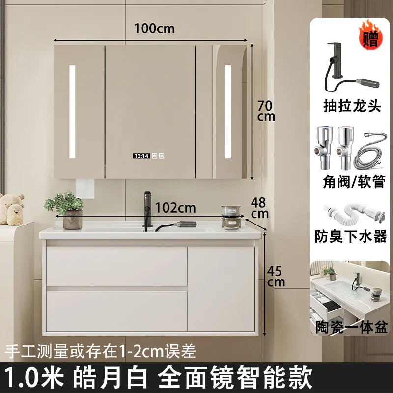Ceramic Integrated Basin Bathroom Cabinet Modern Minimalist Sink