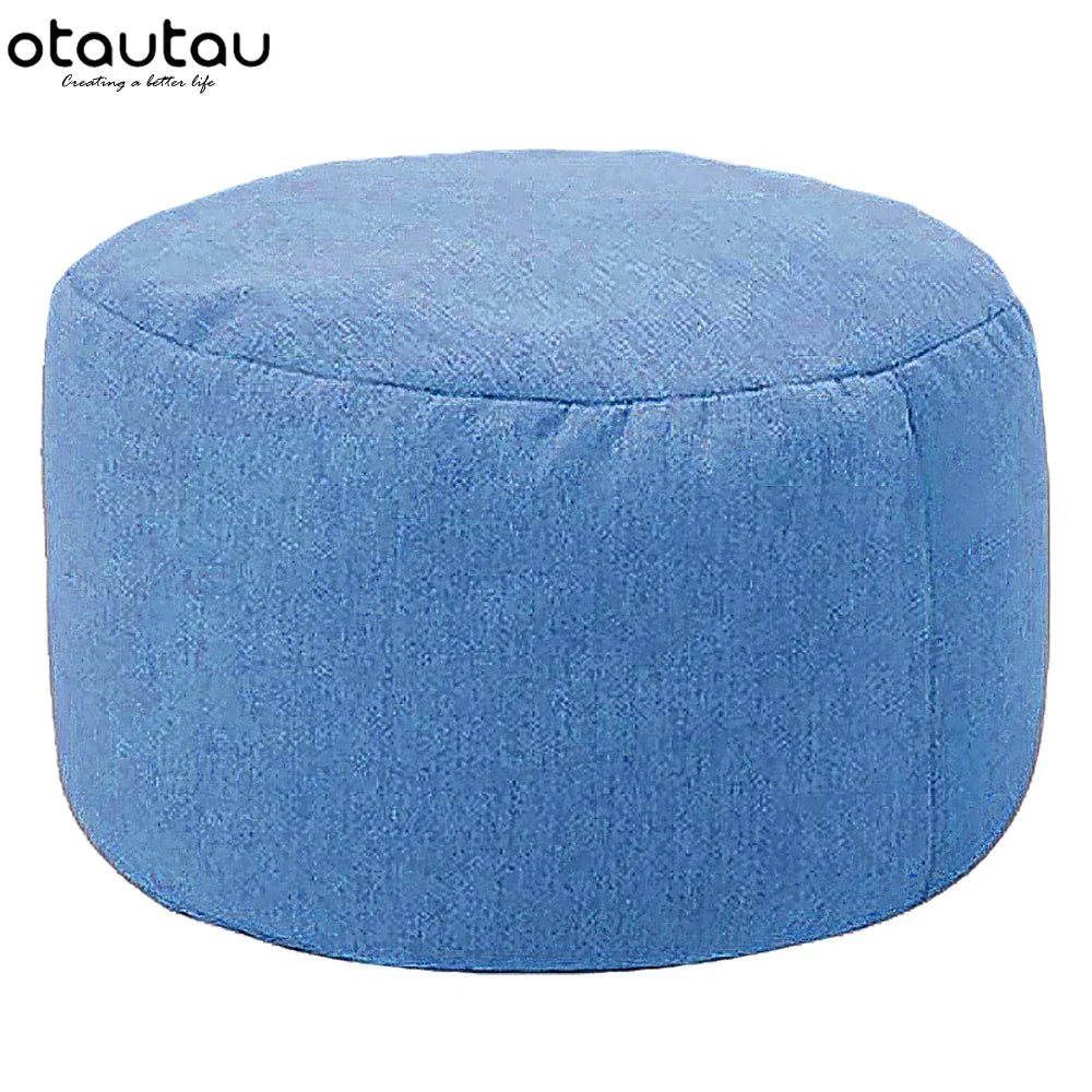 OTAUTAU Round Stool D30cm*H20cm Linen Bean Bag Ottoman
