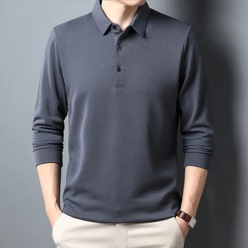 SHiONFA Men's Waffle Long Sleeve Solid T-shirt Elasticity