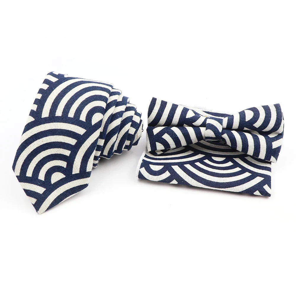 Men Linen Plant Ainmal Ties Set Pocket Handkerchief