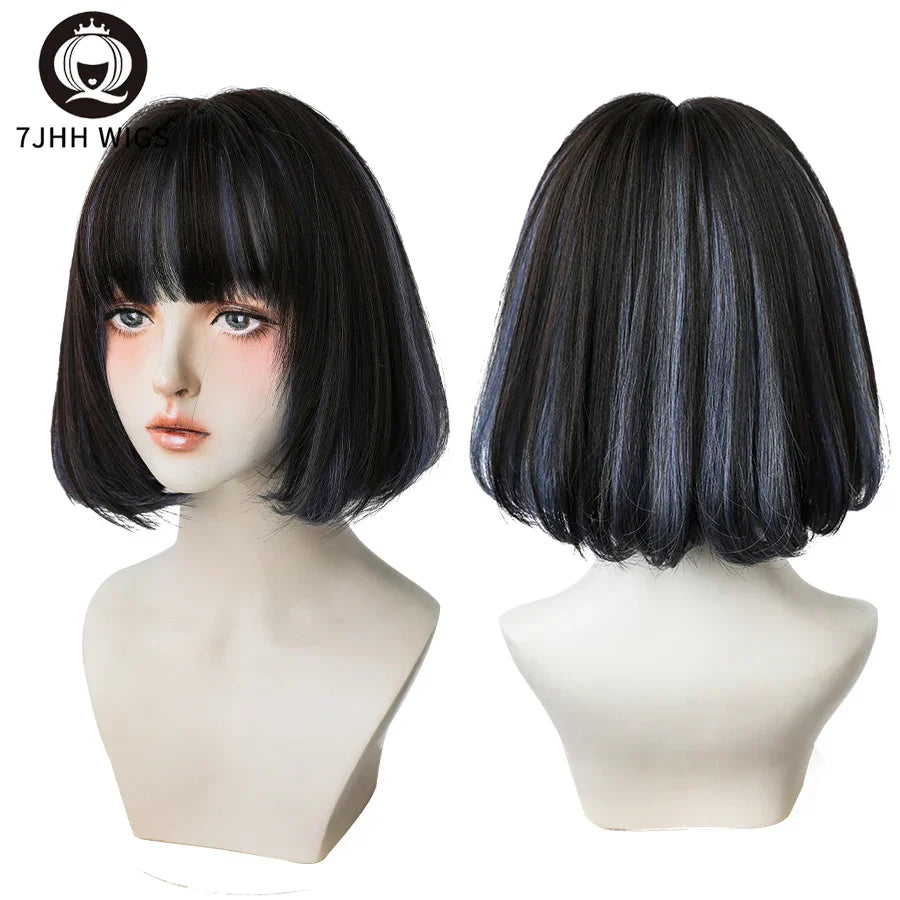 7JHH WIGS Black Short Bob Wig for Girl