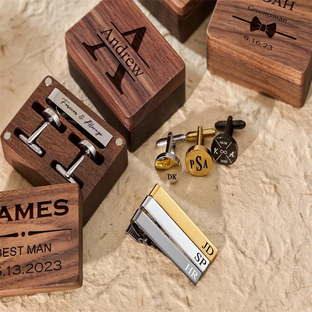 Personalized Stainless Steel Groomsmen Cufflinks With Box Custom