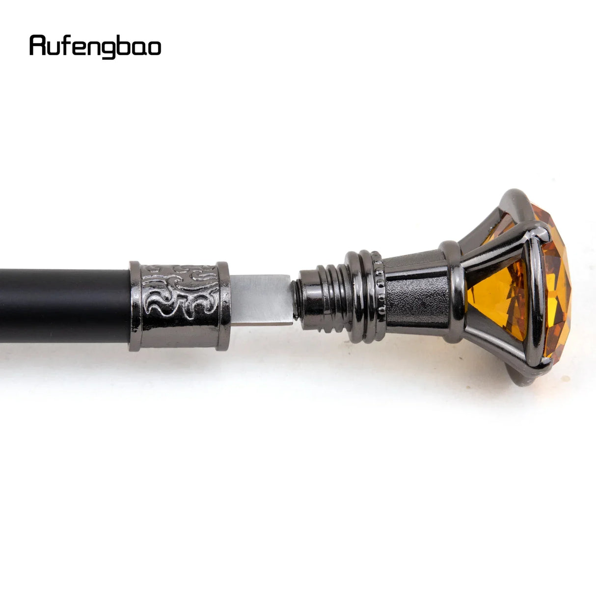 Orange Diamond Type Silver Walking Stick with Hidden