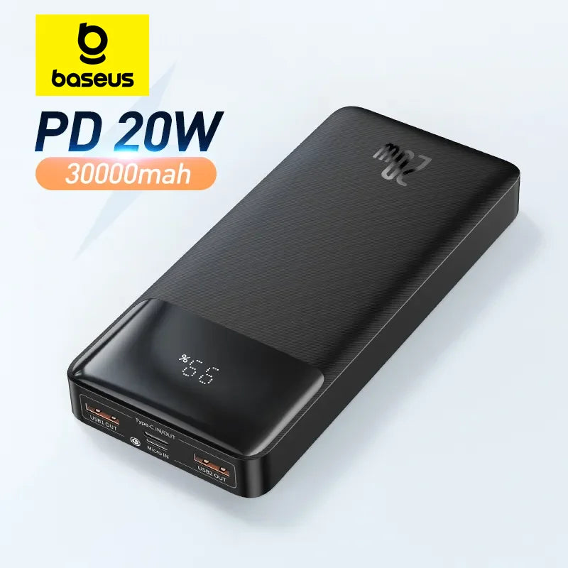 Baseus Power Bank 30000mAh Mobile Phone Charger Portable