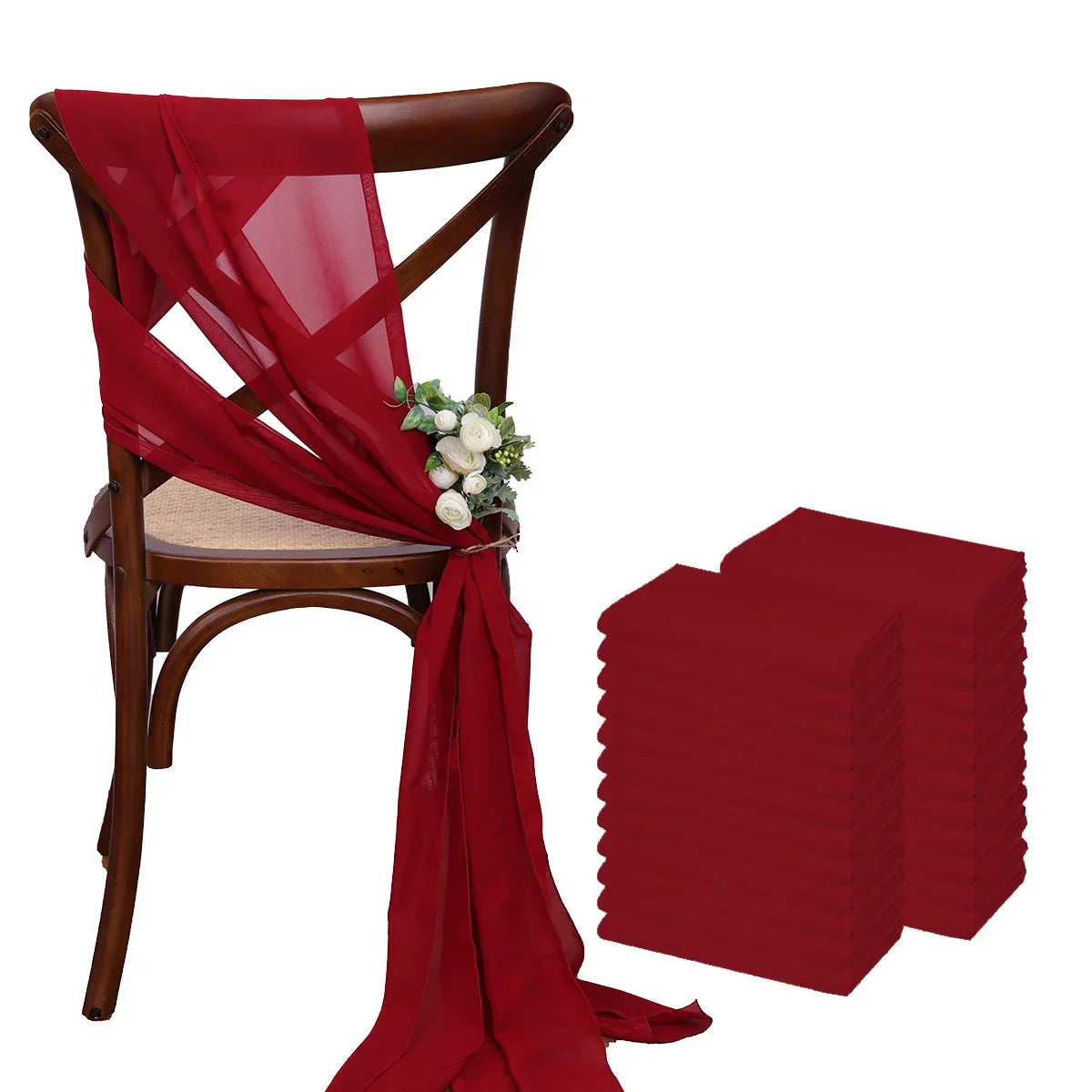 24 Pcs 17x275cm Christmas green Chiffon Chair Sashes