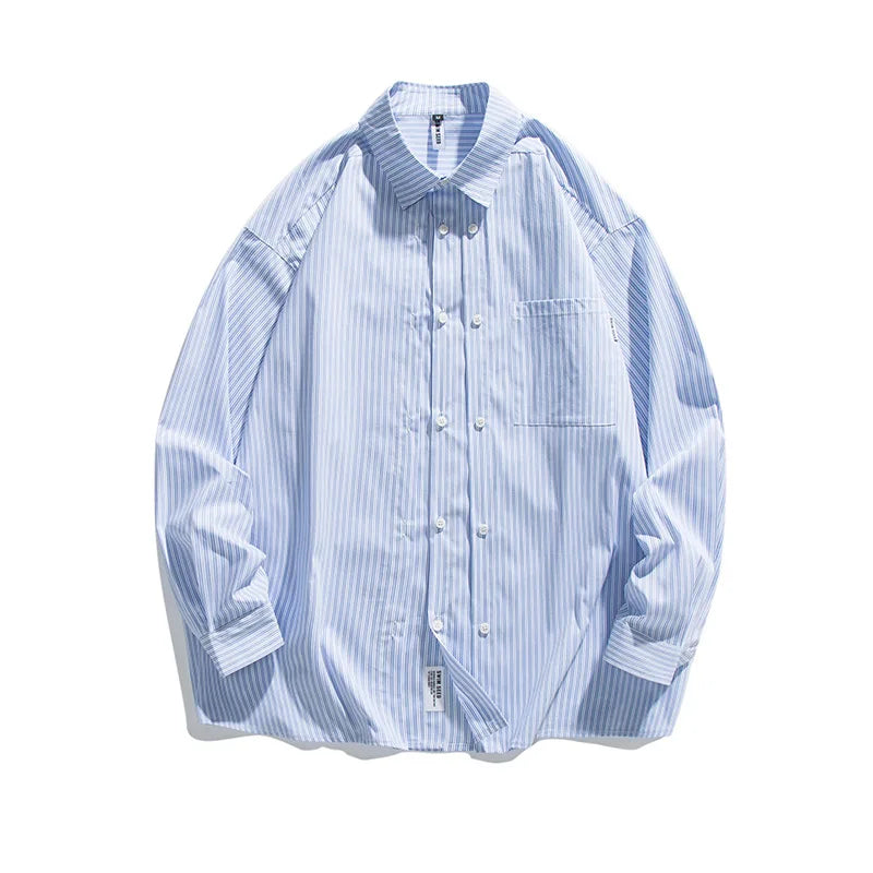 Double Breasted Placket Men's Loose Casual Long Sleeve