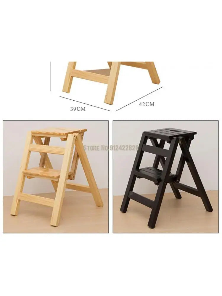 Solid Wood Household Multifunctional Folding Ladder Chair Indoor