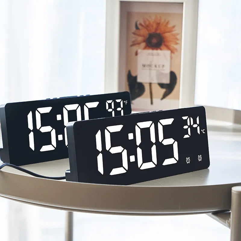 Voice Control Digital Alarm Clock Temperature Dual Alarm