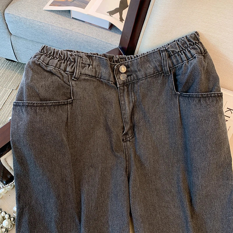 Plussize womens Spring simple commuter jeans Black blue