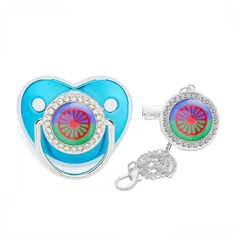 Personalized Flag Baby Luxury Pacifier with Chain Clips