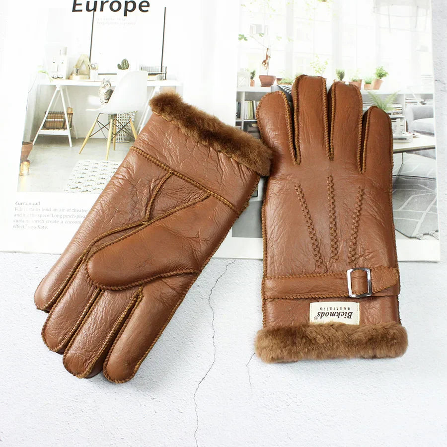 Sheepskin Fur Gloves Men's Thick Winter Warm Large