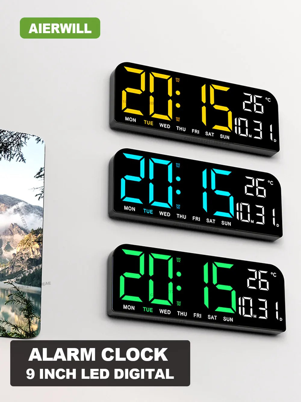 9.0inch Large Digital Wall Clock Temperature and Date