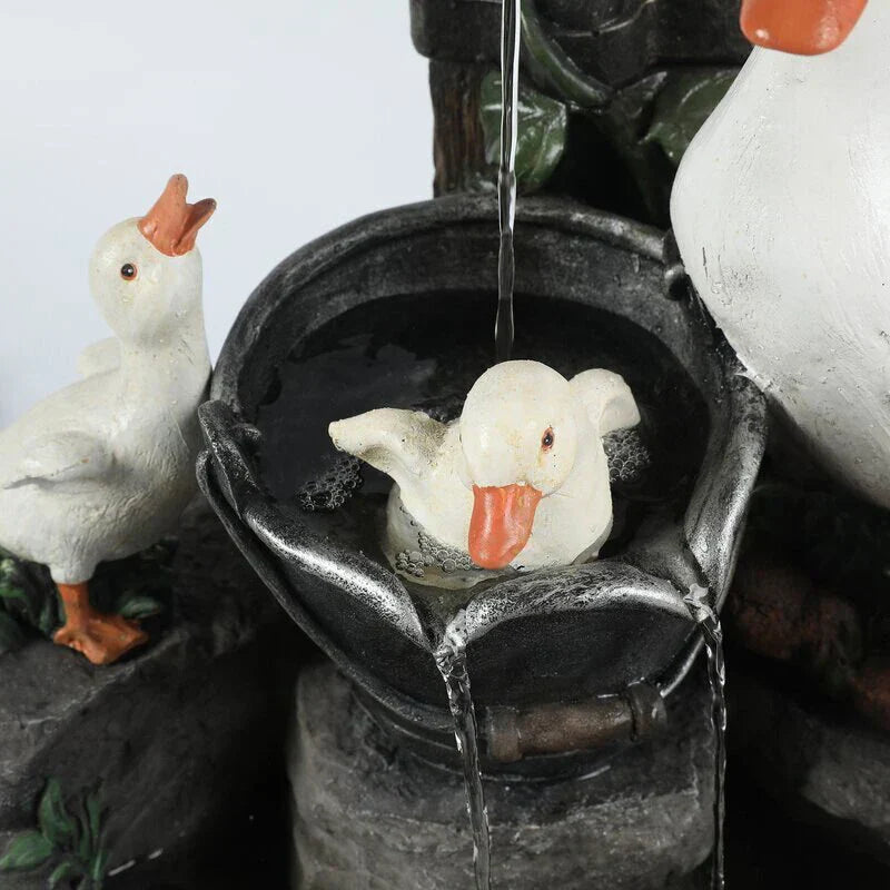 Duck Squirrel Solar Power Resin Patio Fountain Garden
