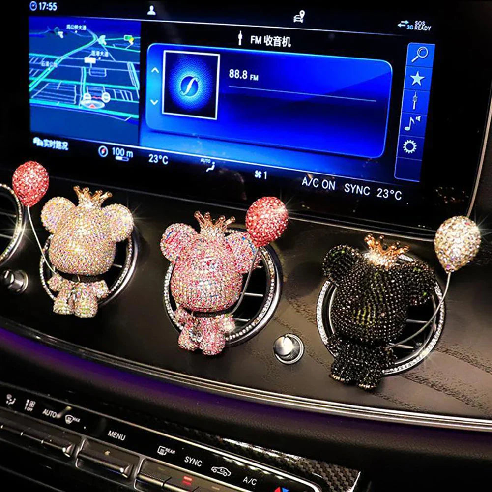 Cartoon Diamond Crystal Bow Bear Car Pendant Mirror
