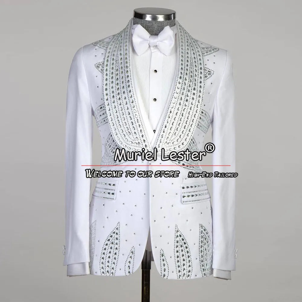 White Suits For Men Wedding Luxury Heavy Beading