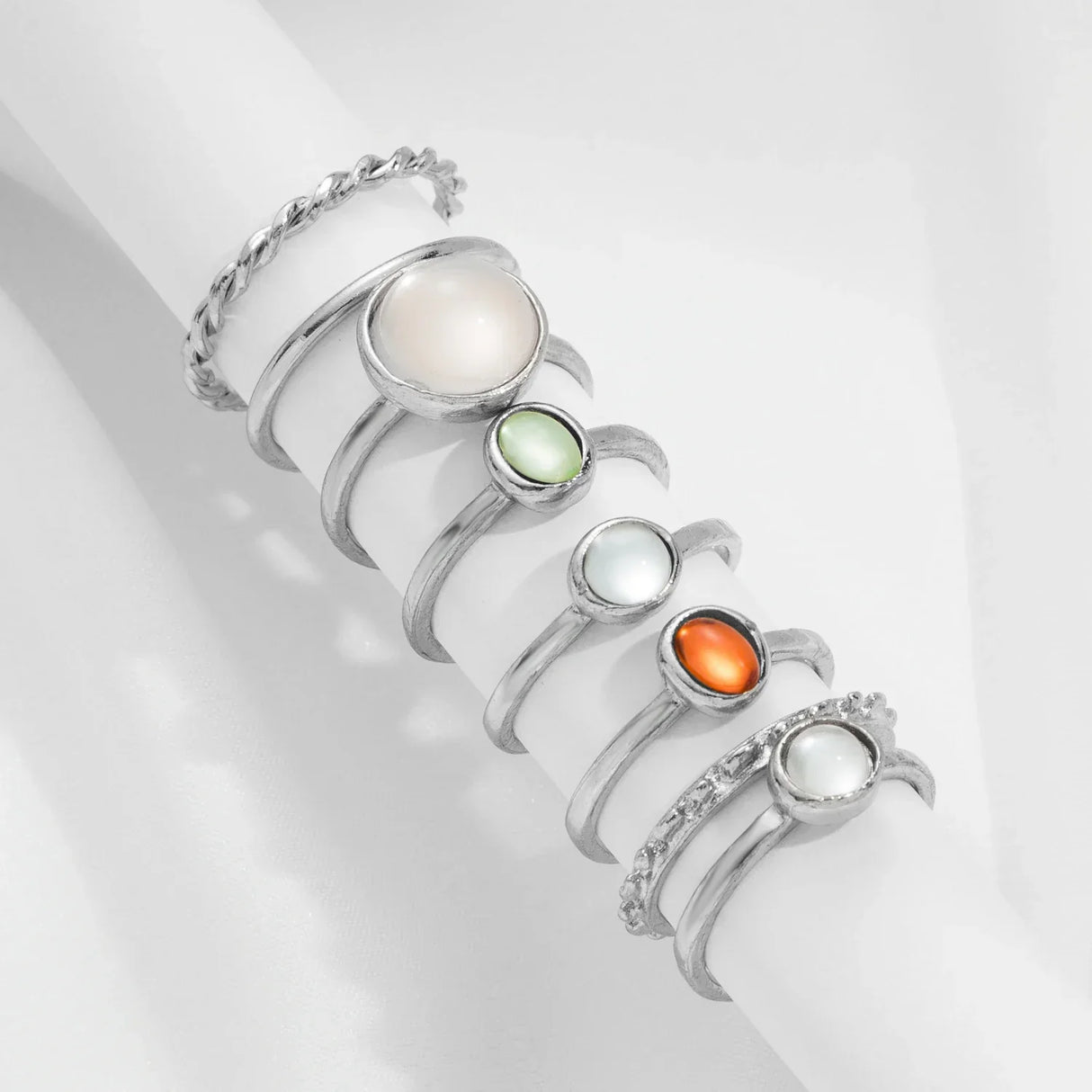 Korean Colorful Stone Rings Set for Women Girls