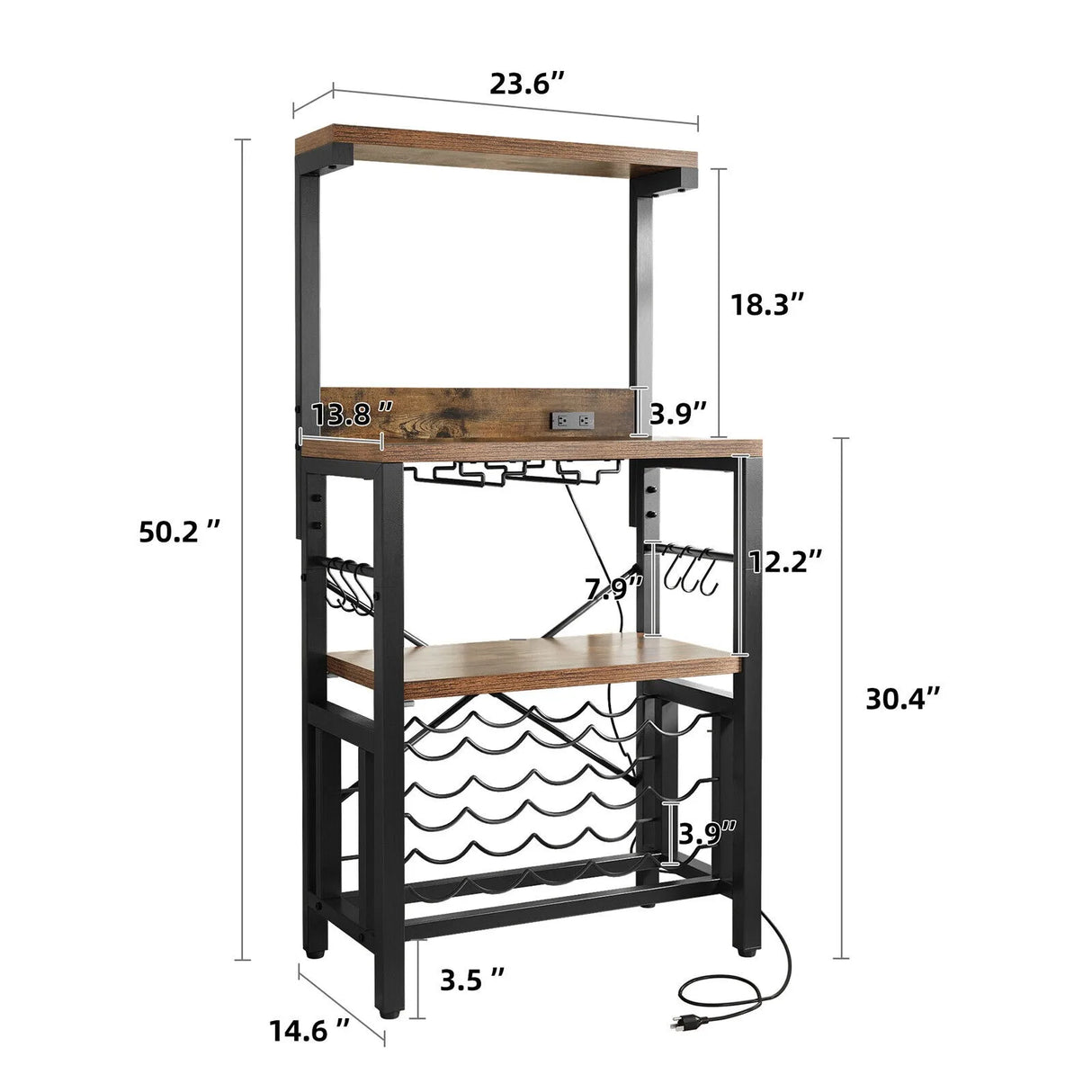 Kitchen Island with Storage, Bakers Rack with Power