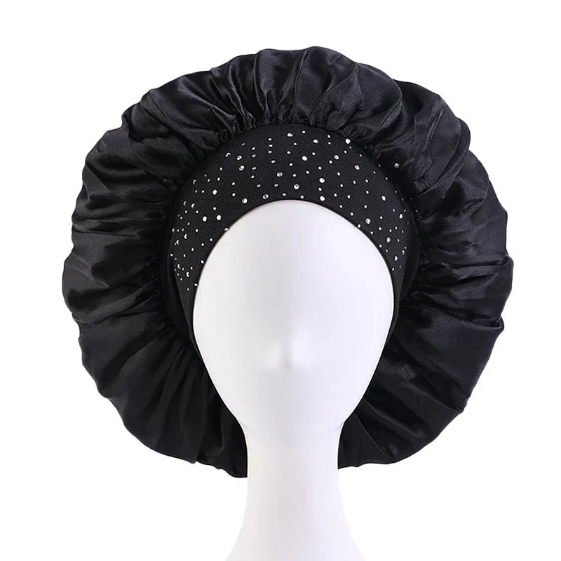New Women Rhinestone Satin Silky Bonnet Elastic Band