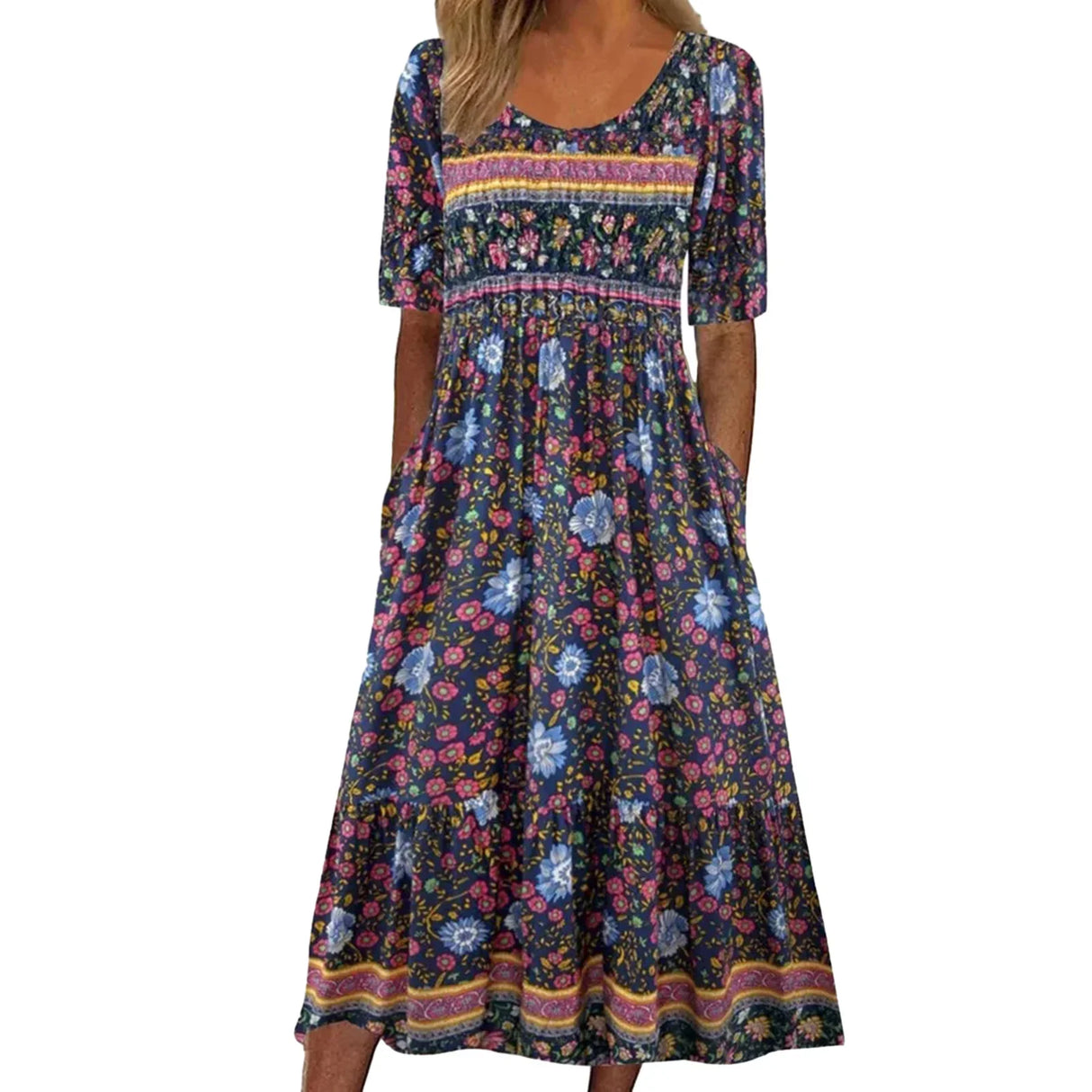 2023 Vintage Boho Stripe Print Women Sundress Summer