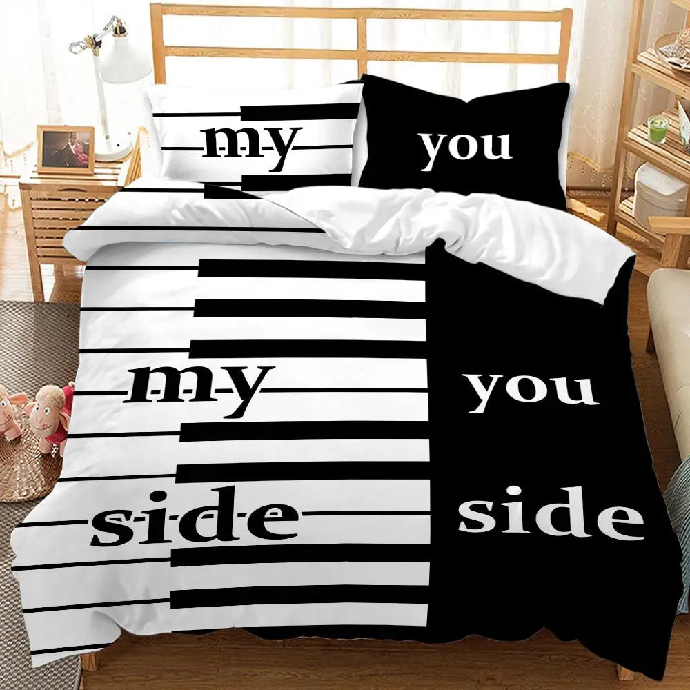 Couple/Lover White Black Luxury Bed Linen 2 People