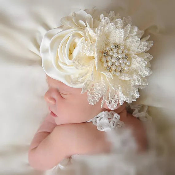 Baby girls Flower Headband Newborn Infant Pearl Flowers