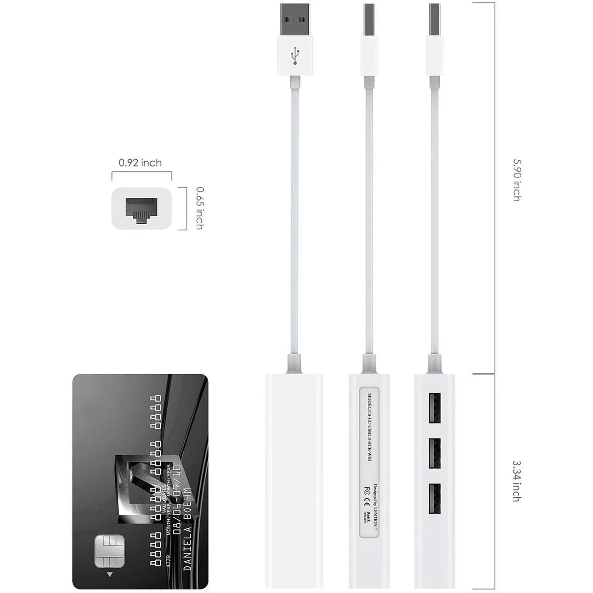 USB Ethernet Network Card 3 Ports High-Speed USB