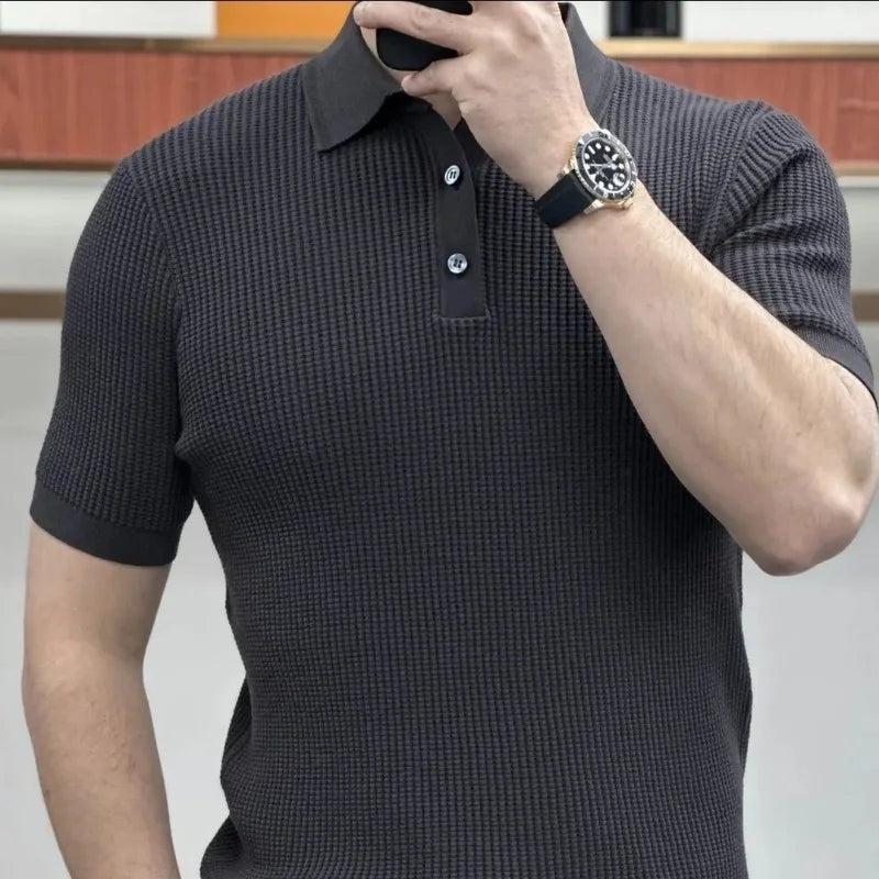 Business Office Casual Men's Button Polo-Neck T-shirt Fashion
