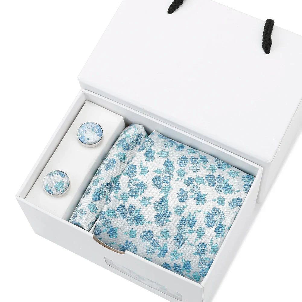 Bussiness Ties Sets For Men Plaid Blue Print