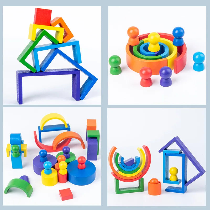 In Small Wooden Rainbow Stacker Nesting Puzzle Blocks