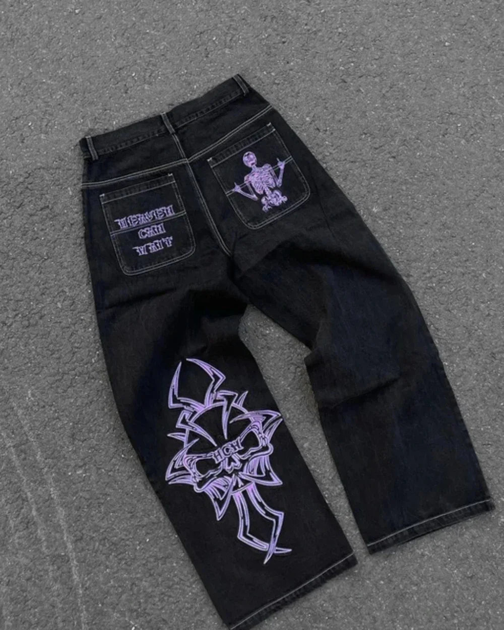 Vintage Gear Patch Punk Jeans High Street Spiderweb