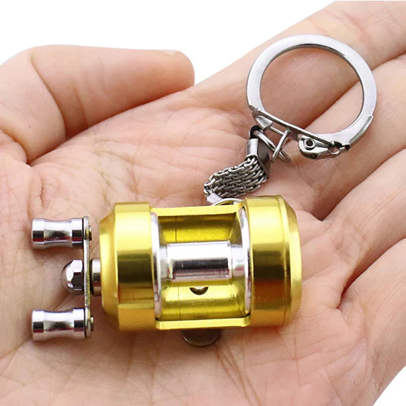 1Pcs Alloy Fishing Reel Drum Pendant Keychain Key