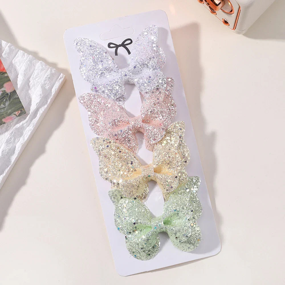 2/4/5Pcs Girls Cute Sequins Double Butterfly Hair Clip
