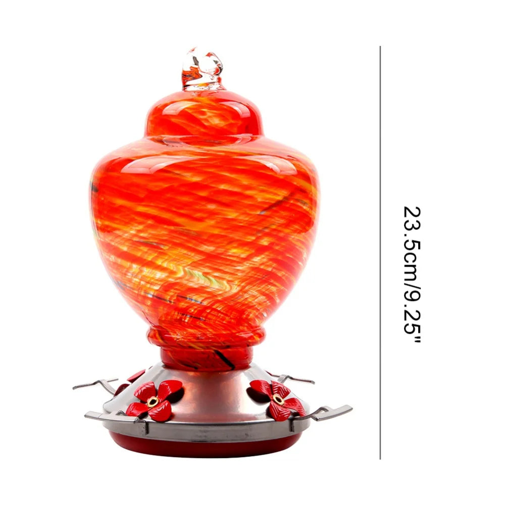 Hummingbird Feeder for Outdoors Hanging Hand Blown Glass