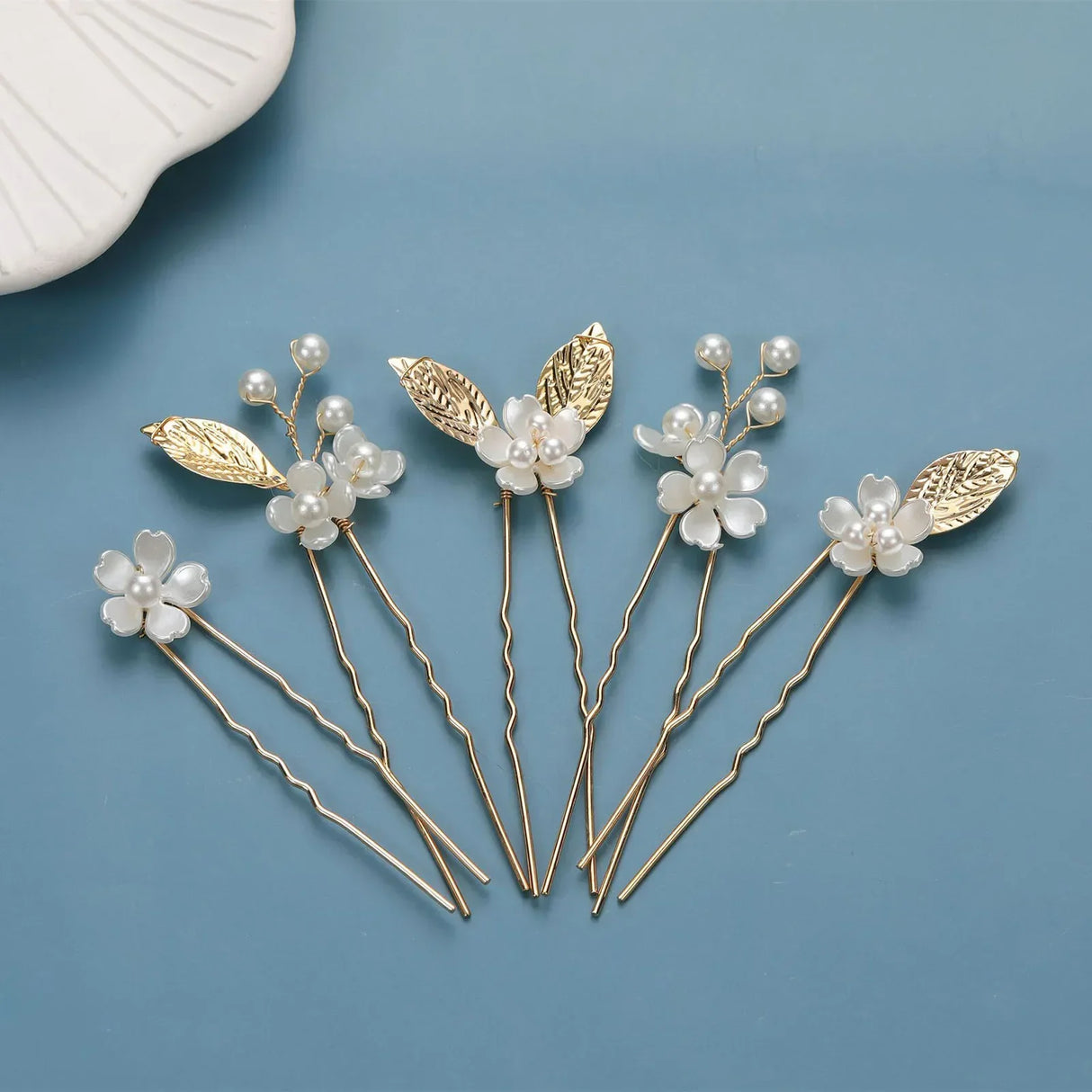 5pcs U-shape Hairpin Set For Women Pearl Floral