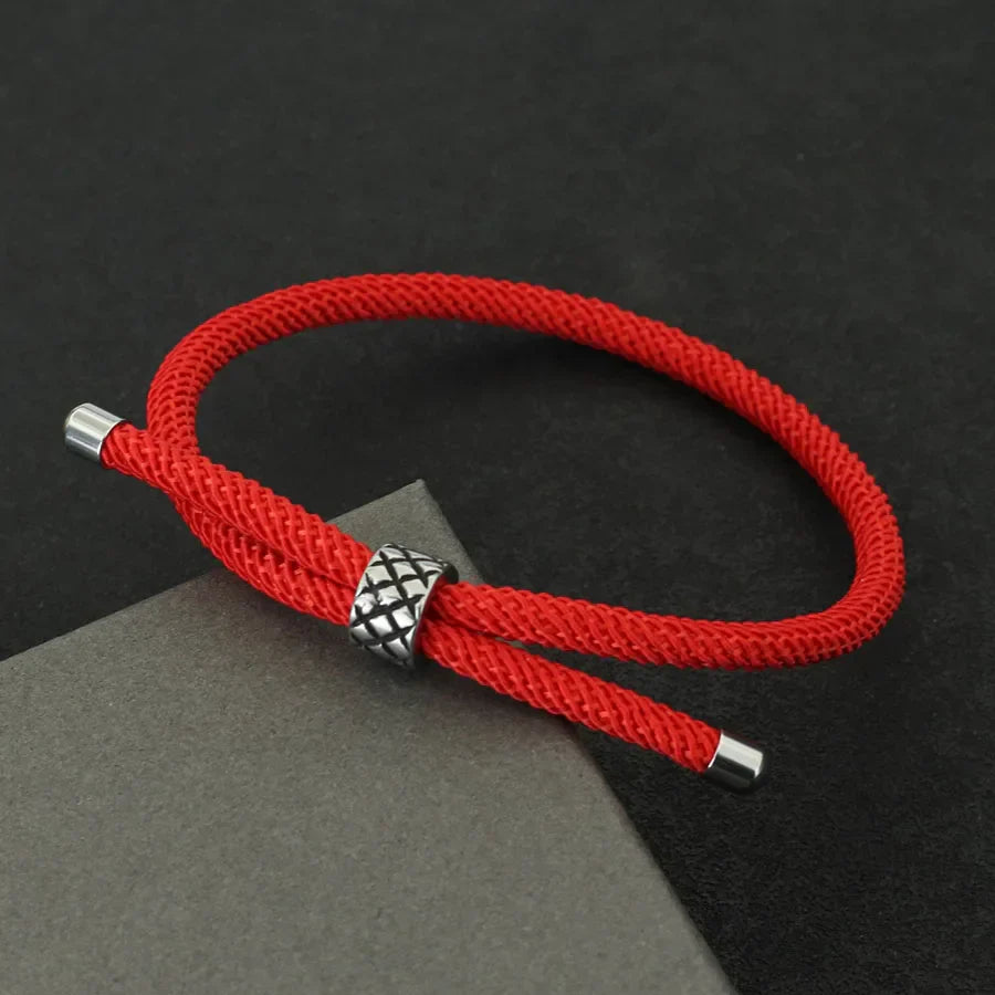 Lucky Red Thread Bracelet With Stainless Steel Rings