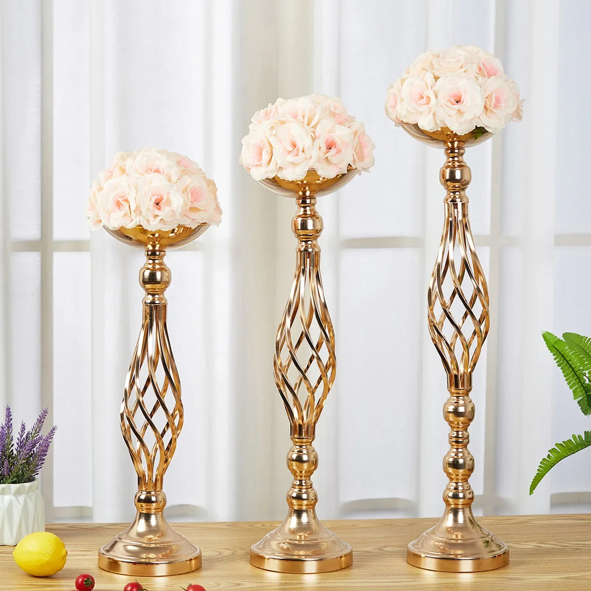 Table Candle Holder Arrangement Gold Iron Vase Twisted