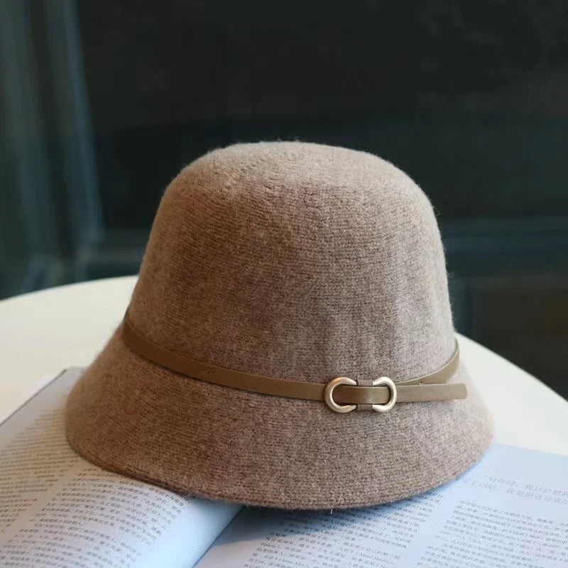 New wool bucket hat Women's warm autumn and