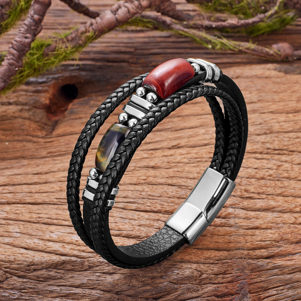 Natural Red Blue Tiger Eye Stone Men's Bracelet,Classic