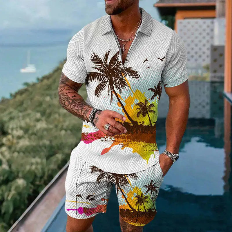 Summer Brand Tracksuit Solid Color Male Shorts Suit