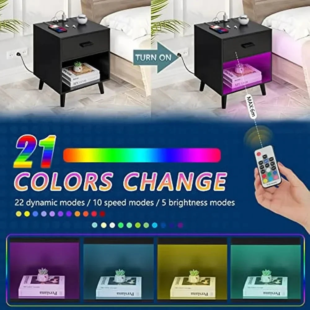 Nightstands Set of 2 with Charging Station and