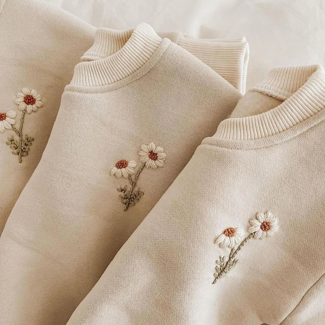 Baby Girls Clothes Set Fleece Embroidery Daisy Pullover