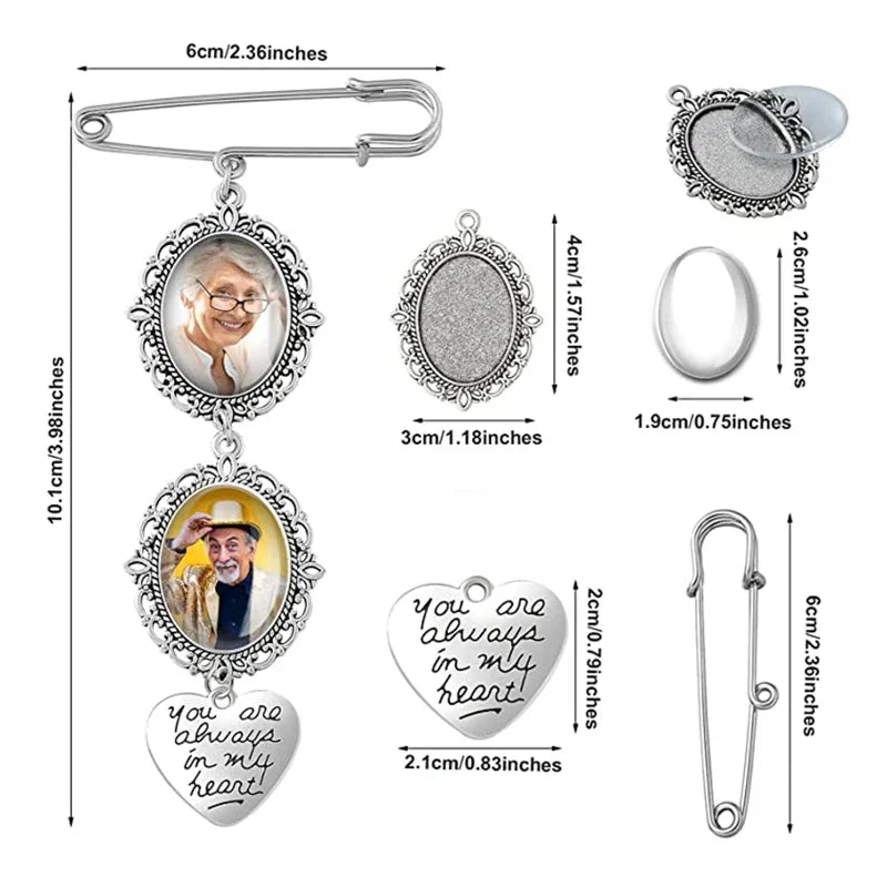 Wedding Boutonniere Bouquet Photo Memorial Charm Pin Round