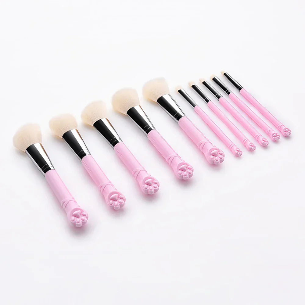 10PCS Cute Cat Claw Shape Makeup Brushes Set