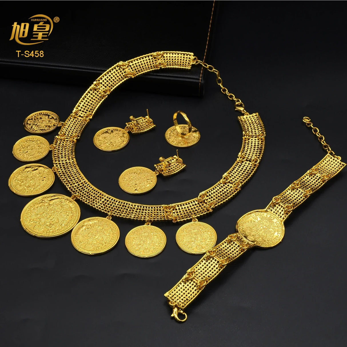 African 24K Gold Color Coins Necklace Bracelet Sets