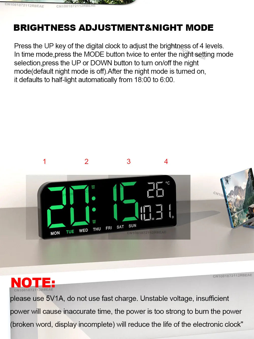 9.0inch Large Digital Wall Clock Temperature and Date