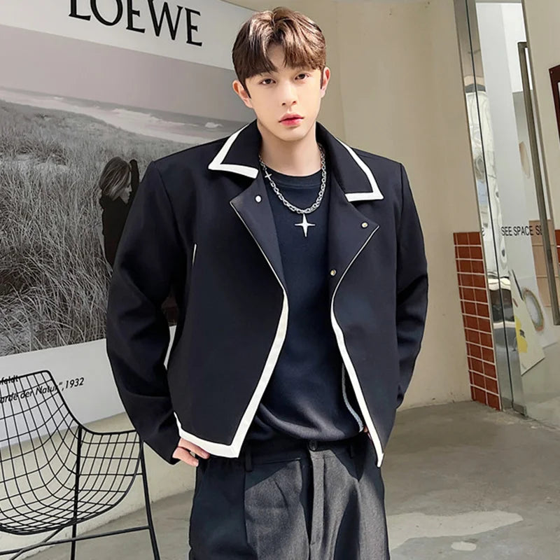IEFB Men's Jacket Single Button Contrast Color Edge